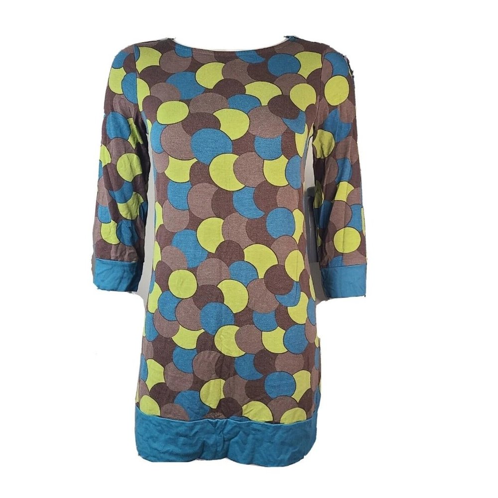 BODEN Brown Green Blue Circles 3/4 Sleeve Tunic Top Shirt Womens UK 12‎ US 8